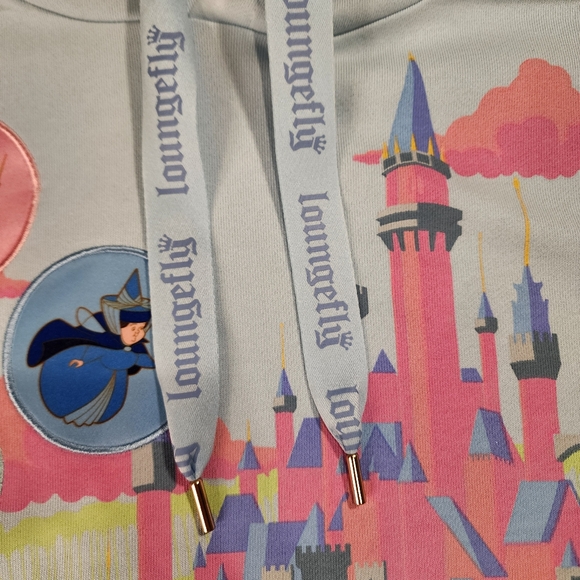 Loungefly Disney Sleeping Beauty Castle Three Good Fairies Unisex Hoodie L NEW - Picture 5 of 14
